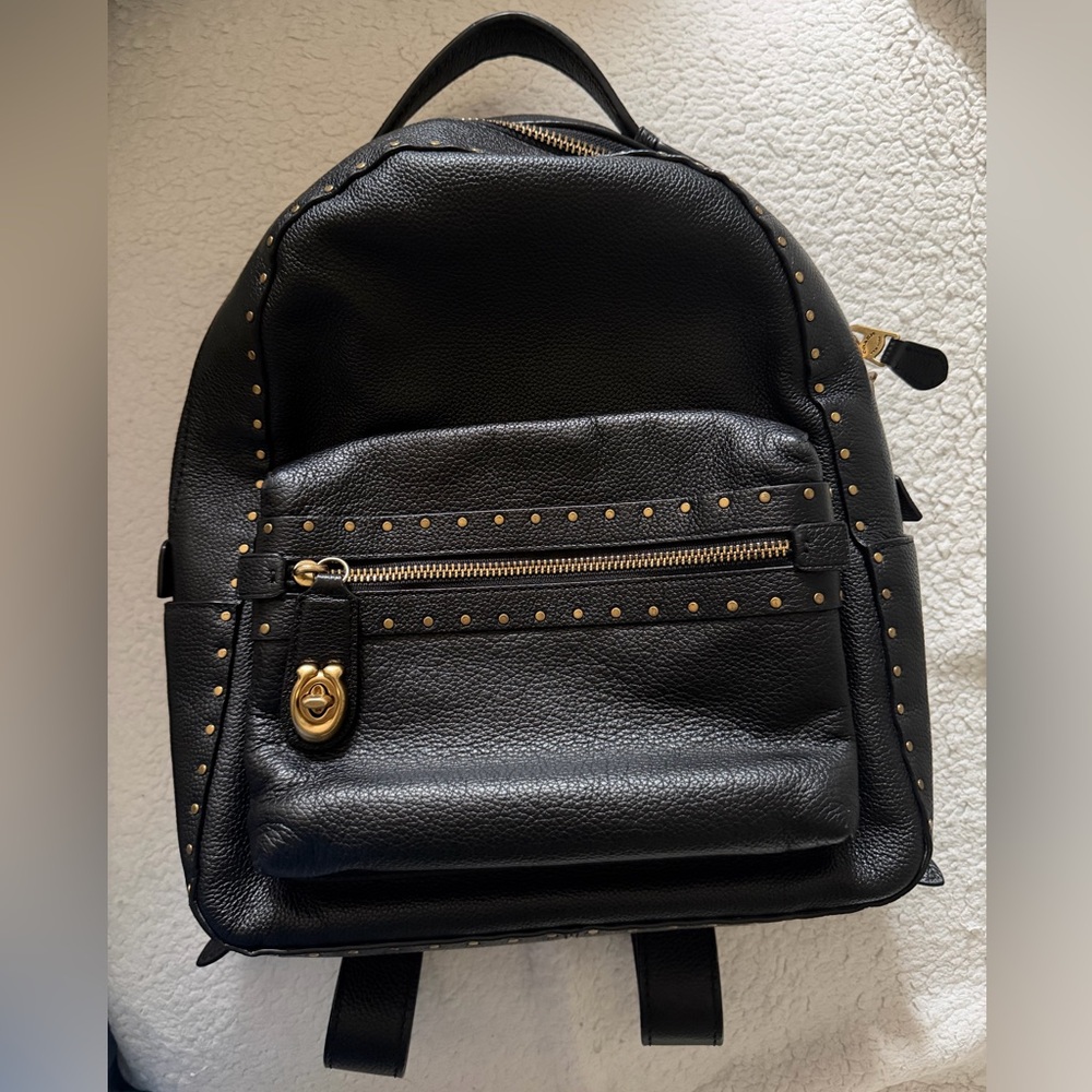 Coach Black Leather Backpack w Gold Studs EUC